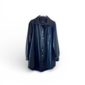 Womens Faux Leather Black Shirt Dress L Bagatelle Collection